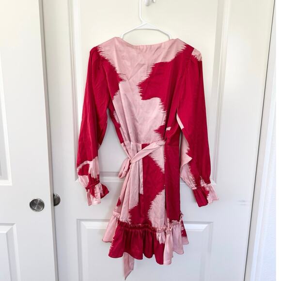NWT Hutch Poet Sleeve Wrap Mini Dress Red Pink XS - Picture 4 of 8